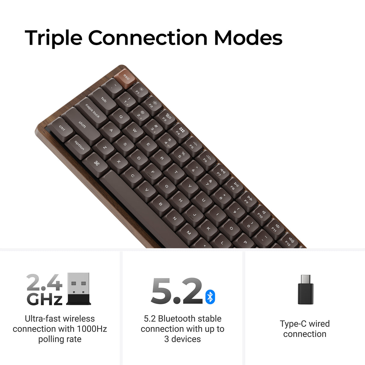Keychron K3 Max QMK Wireless Custom Mechanical Keyboard - All-Wood Special Edition