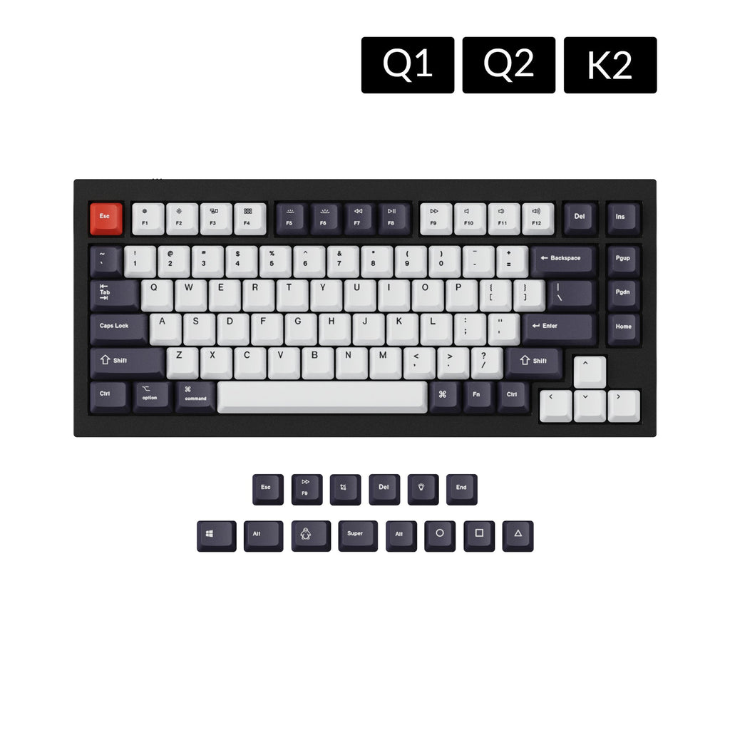 OEM Dye-Sub PBT Keycap Set - Bluish Black White - Keychron
